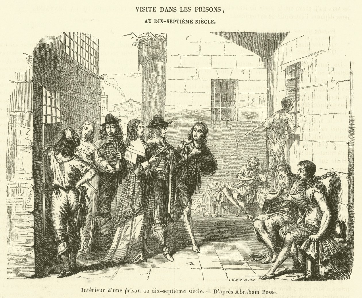 Interiör från ett fängelse på 1600-talet (gravyr) av French School