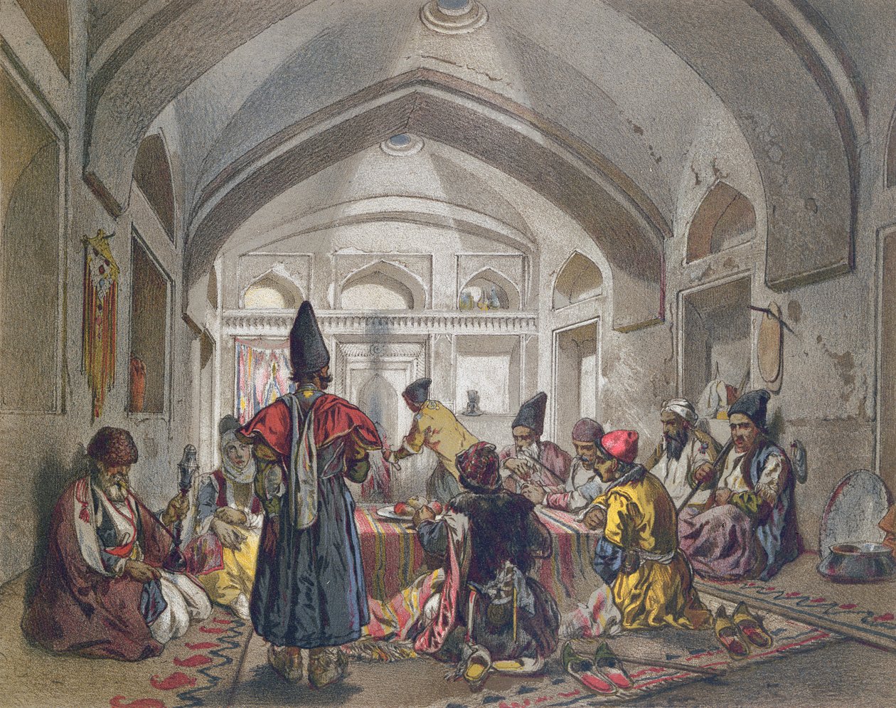 Interiör av en Caravanserai i Persien, mitten av artonhundratalet av French School