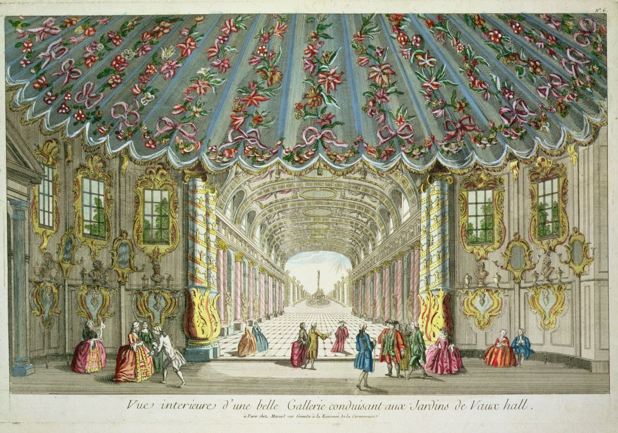Interiör av ett galleri som leder till Vauxhall Gardens av French School