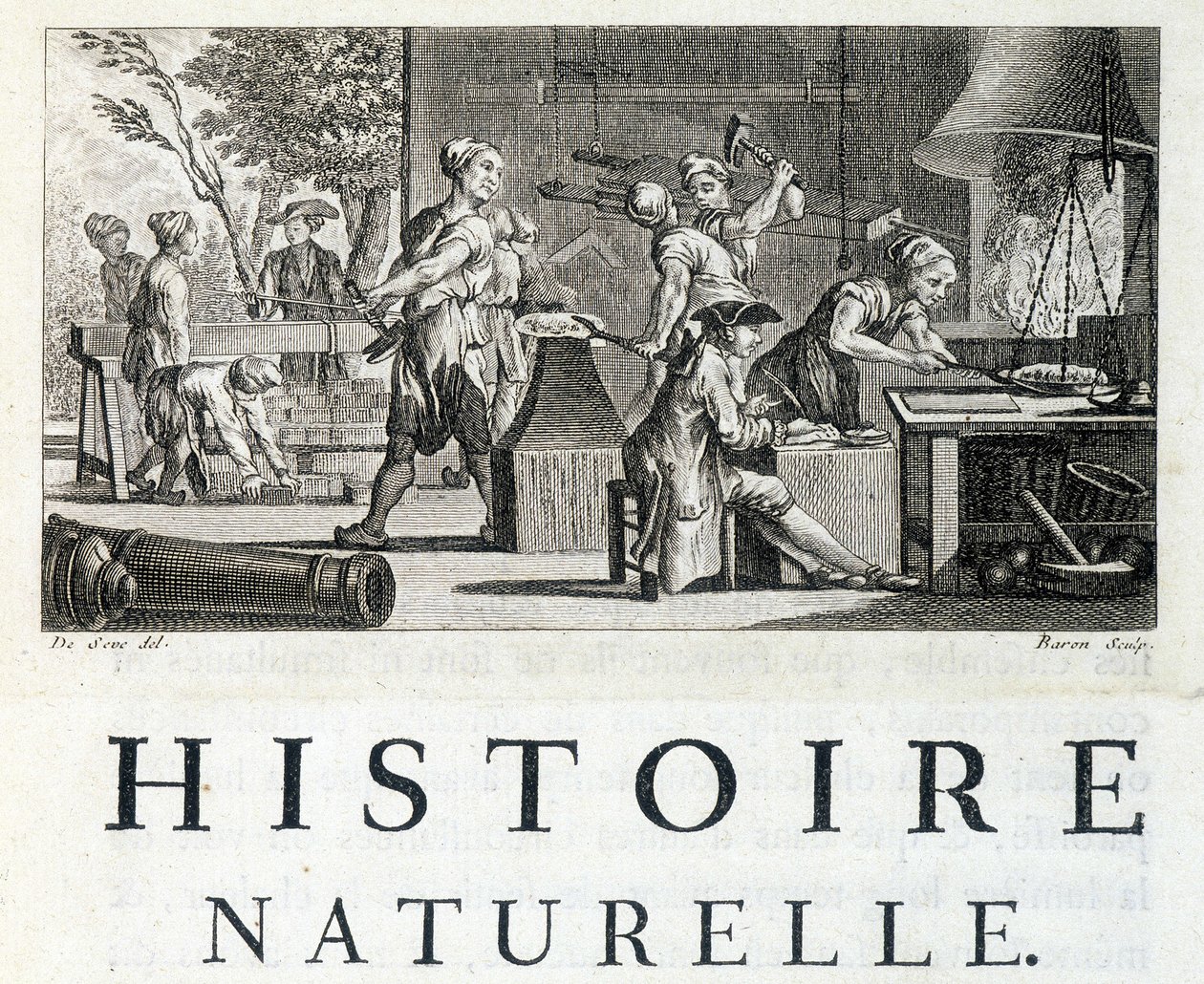 Interiör i en smedja - i "" Naturhistoria, allmänt och särskilt"" av Buffon av French School