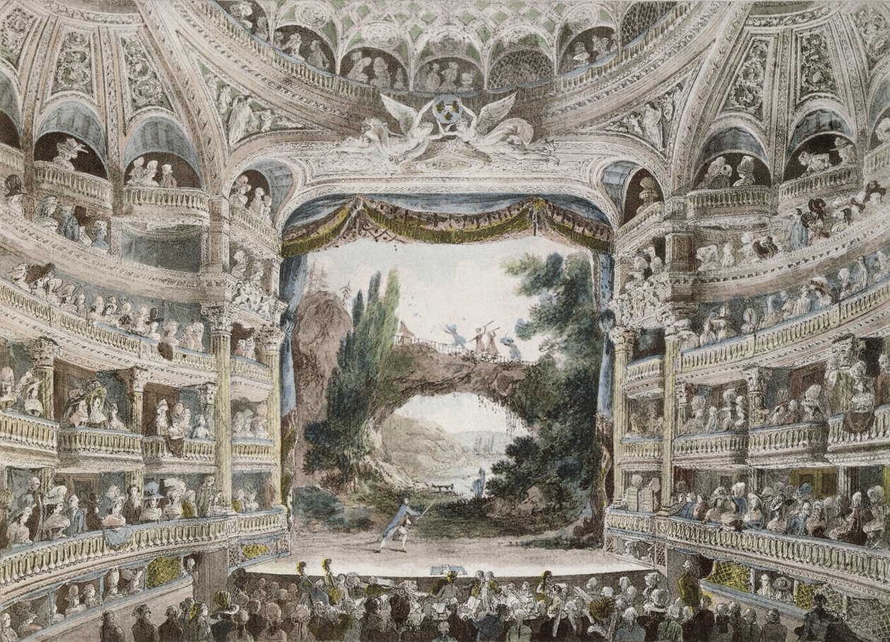 Interiör av Comedie Francaise Theatre 1791, efter en original akvarell av French School