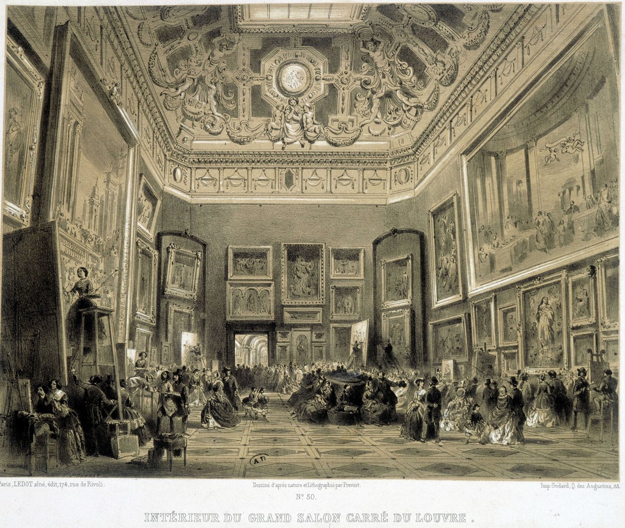Interiör av Grand Salon Carre du Louvre. av French School