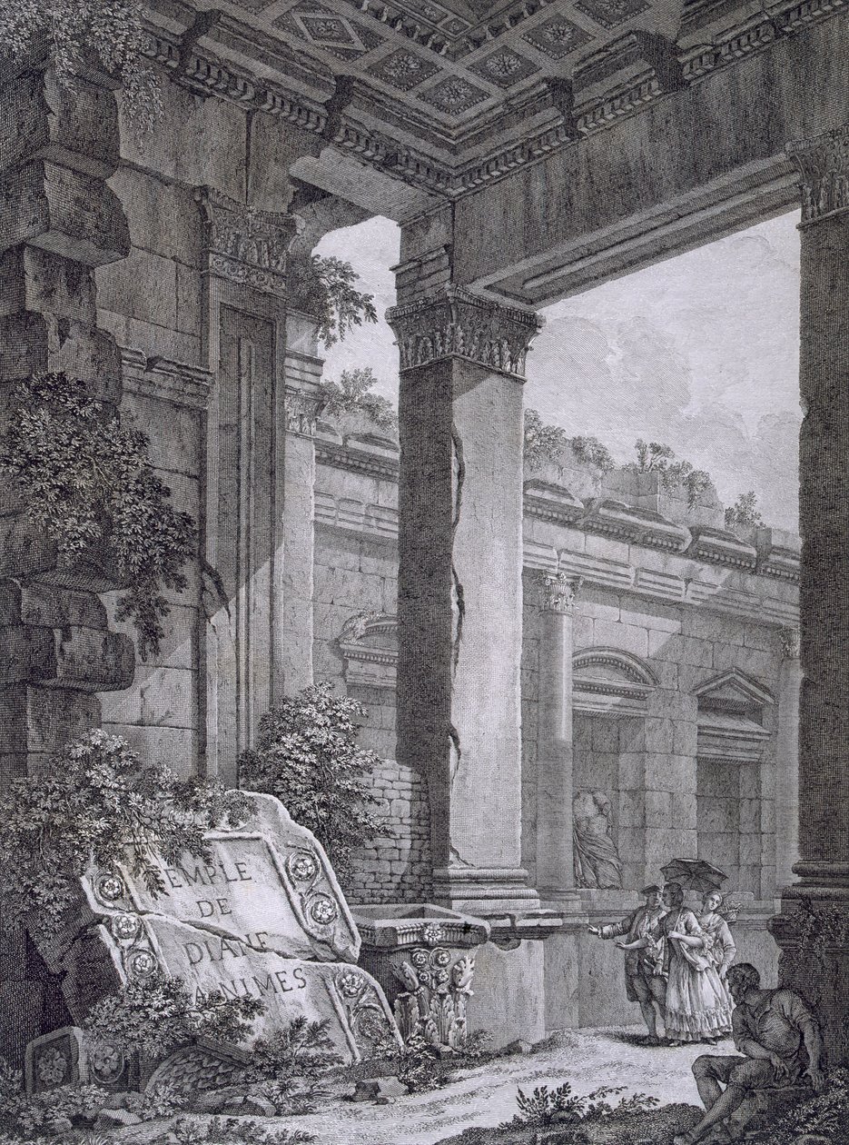 Interiör av Dianatemplet, Nimes, från Antiquities of France: Vol I, Monuments of Nimes av French School