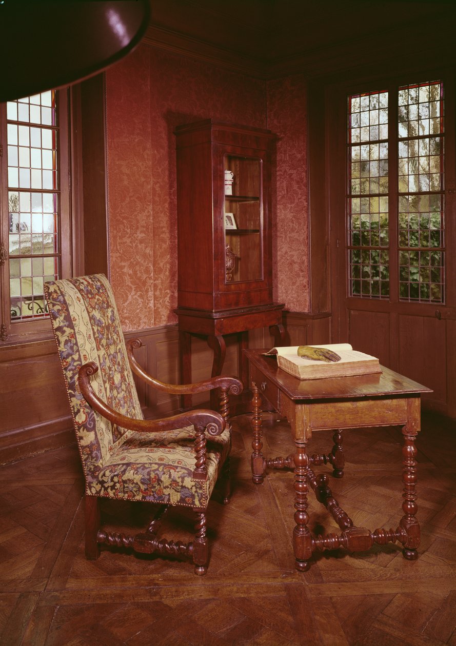 Interiör av studien av Honore de Balzac (1799-1850) i hans hem i rue Raynouard av French School