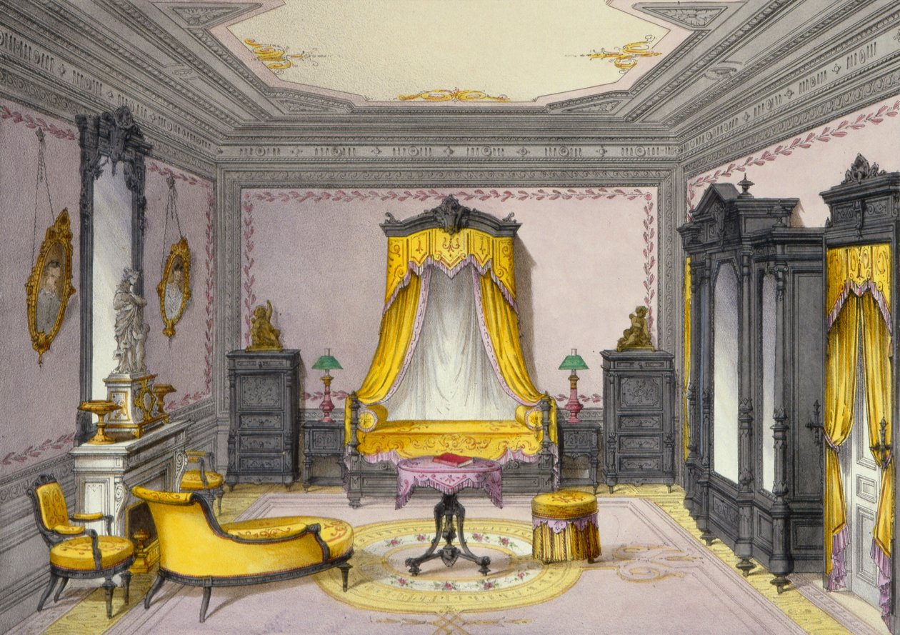 Interiör som visar möbler från en fransk tidskrift, 1850-talet av French School
