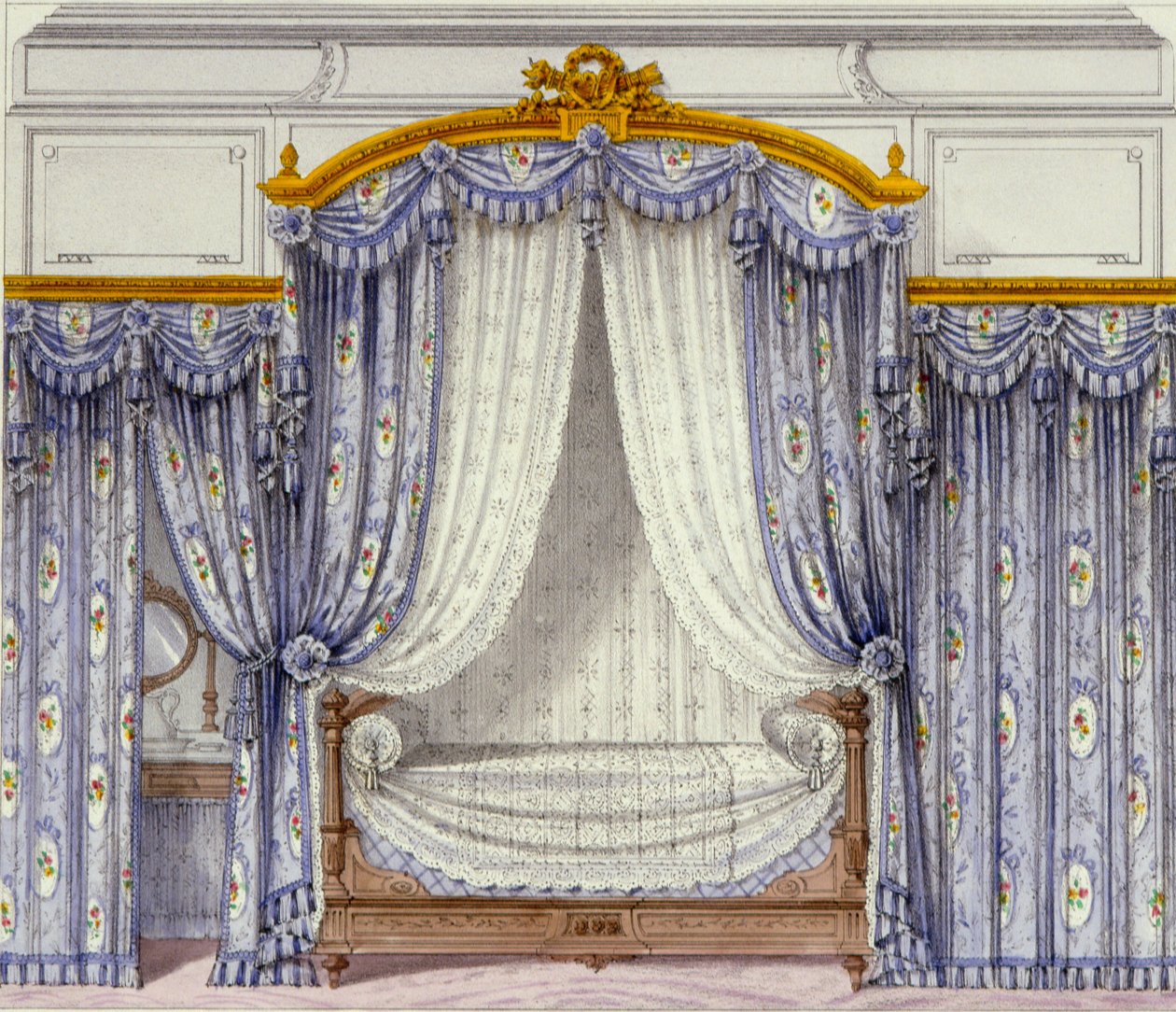 Interiör som visar möbler från en fransk tidskrift, 1850-talet av French School
