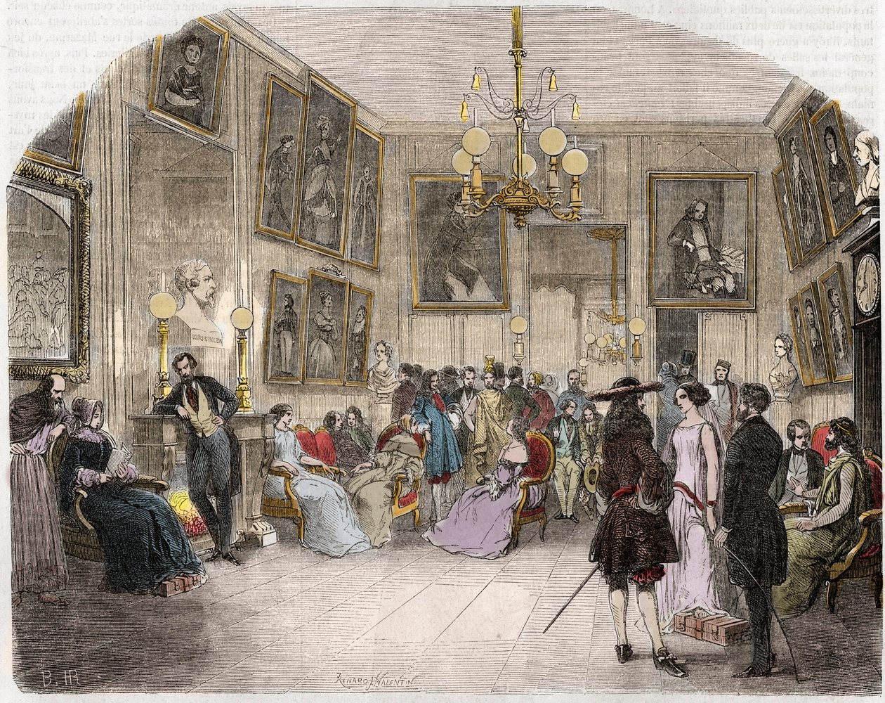 Interiörvy av greenroom (Comedie Francaise i Paris) - Interiörvy av konstnärernas foajé - Comedie Francaise - Gravyr i "Tableau-de-Paris"" av Edmond Texier 1852 av French School