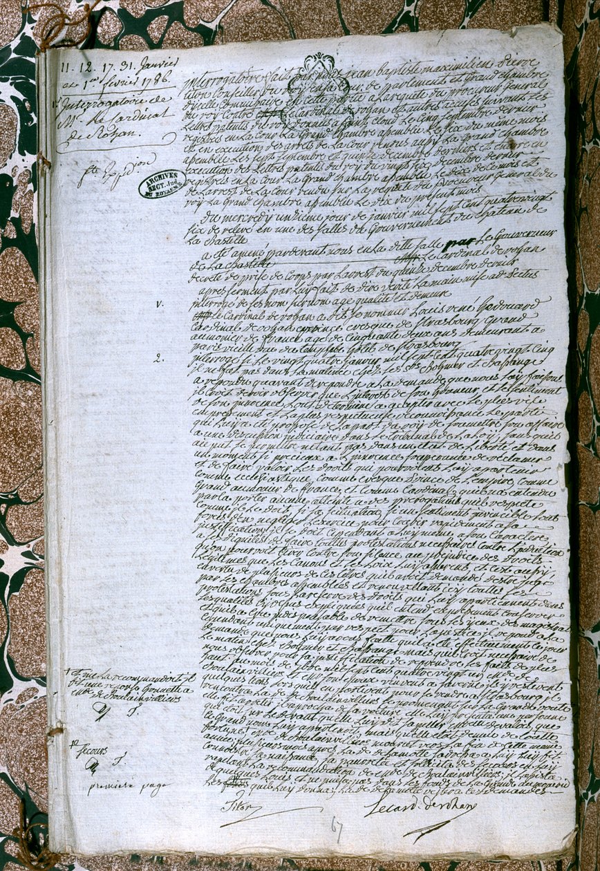 Förhör med kardinal de Rohan (1734-1803), januari 1786 av French School