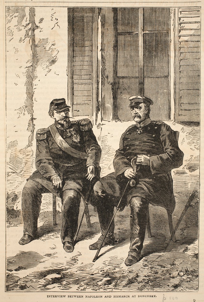 Intervju mellan Napoleon och Bismarck i Doncherry, illustration från Cassells historia om kriget mellan Frankrike och Tyskland, 1870-1871 av French School