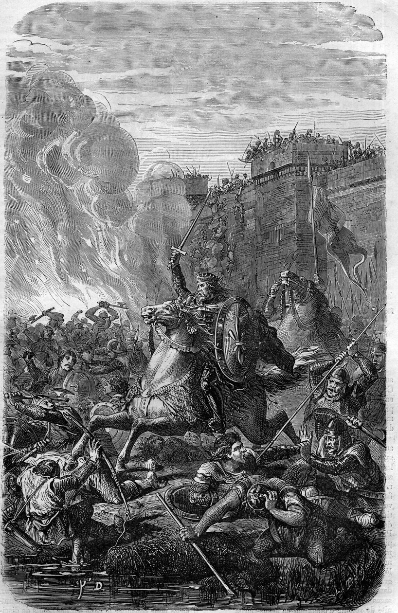 Invasion och plundring av Rom av Alarik I, visigoternas kung 410. Gravyr i "Histoire des Papes-Rois-Queen and Empereurs a travers les centuries" av Maurice Lachatre av French School