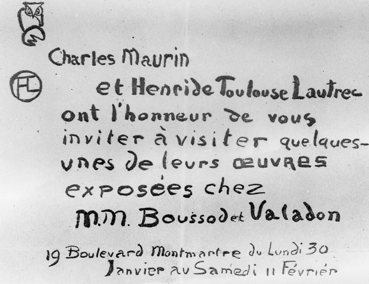 Inbjudan till en utställning med verk av Charles Maurin och Henri de Toulouse-Lautrec av French School