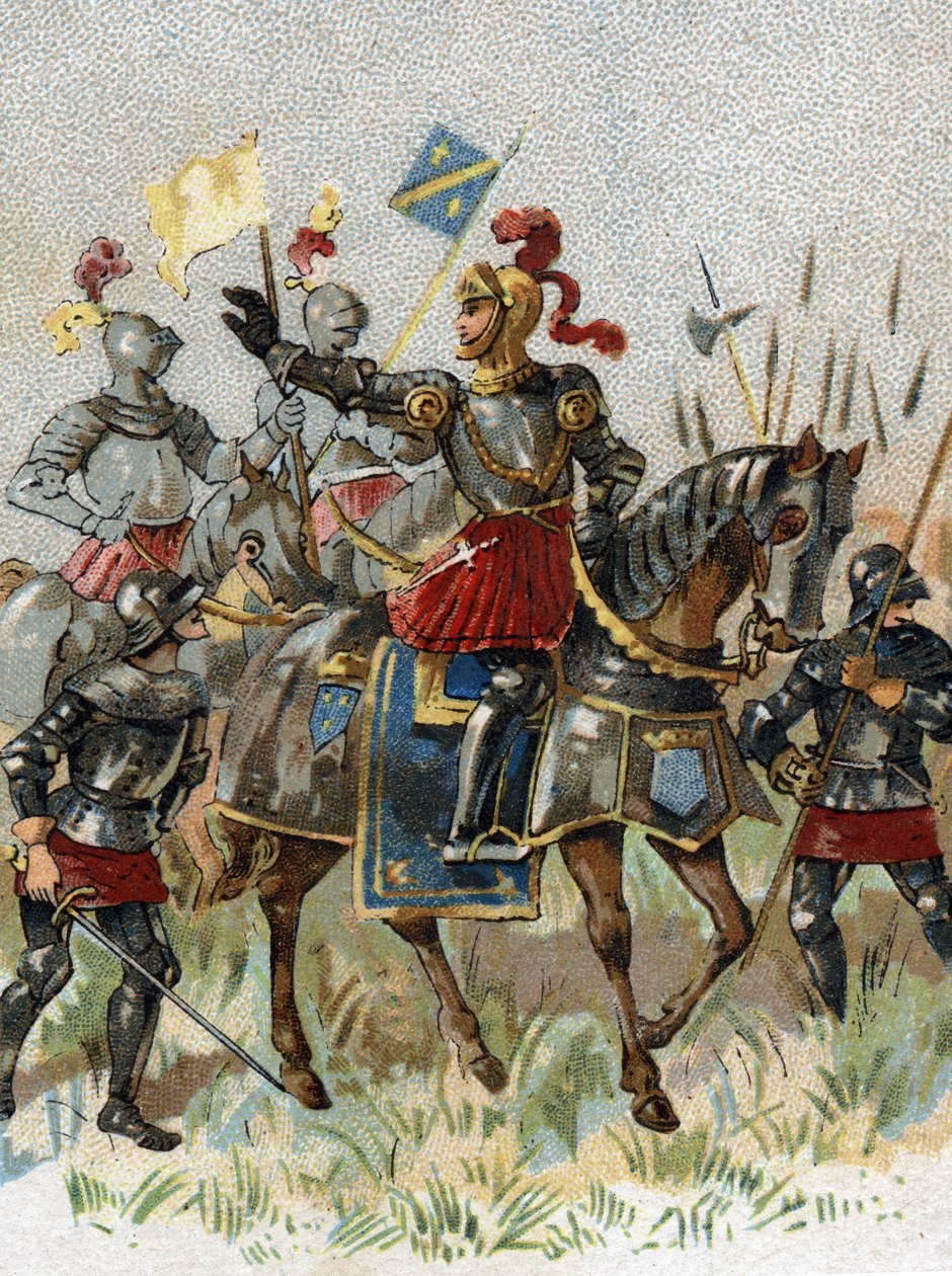 Italienska krig: Ludvig XII (1462-1515), kung av Frankrike, vid slaget vid Agnadel (Milano) i Italien den 14 maj 1509. Kromolitografi. av French School