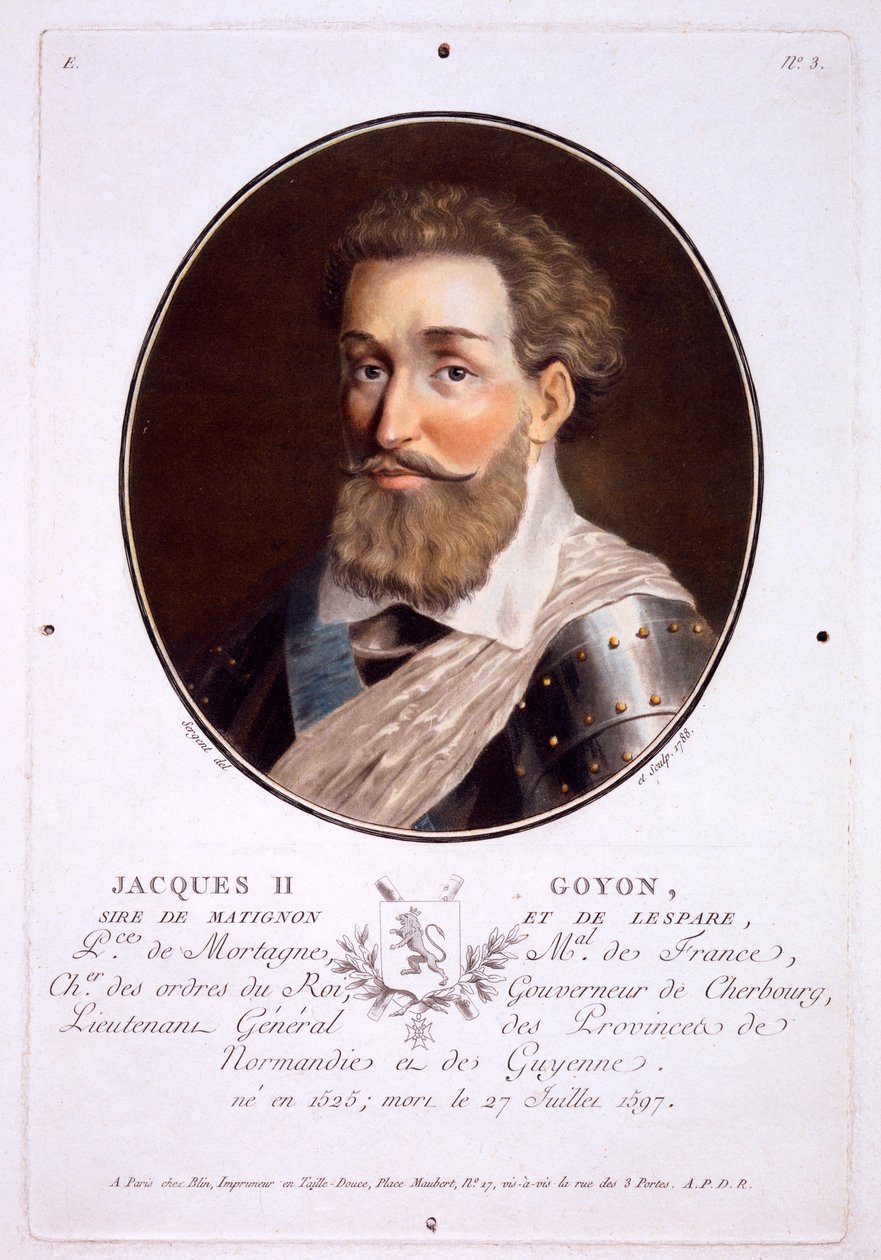 Jacques II Goyon, från Portraits of Great Men, Illustrious Women, and Memorable Subjects of France, publicerad 1787-92 av French School
