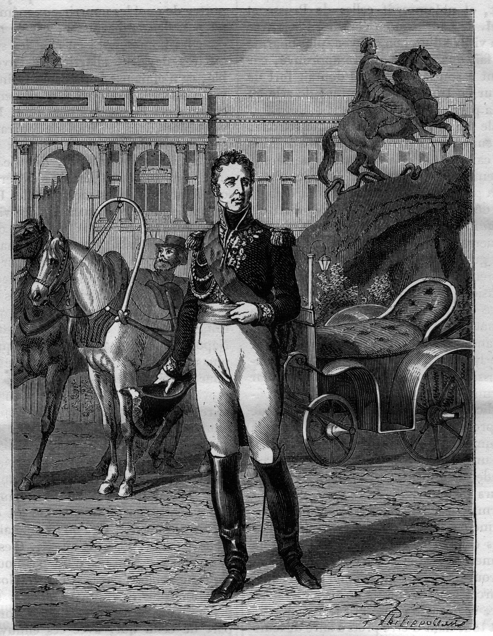 Jacques Law, Marquis de Lauriston - Porträtt av Jacques Alexandre Bernard Law, Marquis de Lauriston, marechal av Frankrike (1768-1828) - i "History of the empire following the history of the consulat"" av Adolphe Thiers - 1879 - privat samling av French School
