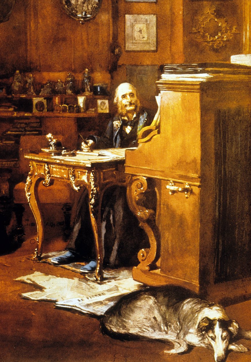 Jacques Offenbach (akvarell på papper) av French School