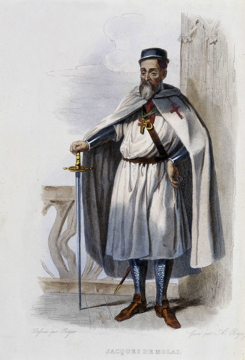 Jacques de Molai (eller Molay), siste stormästare av Tempelherreorden (1243-1314) - i "" Le Plutarque francais", red. Mennechet av French School