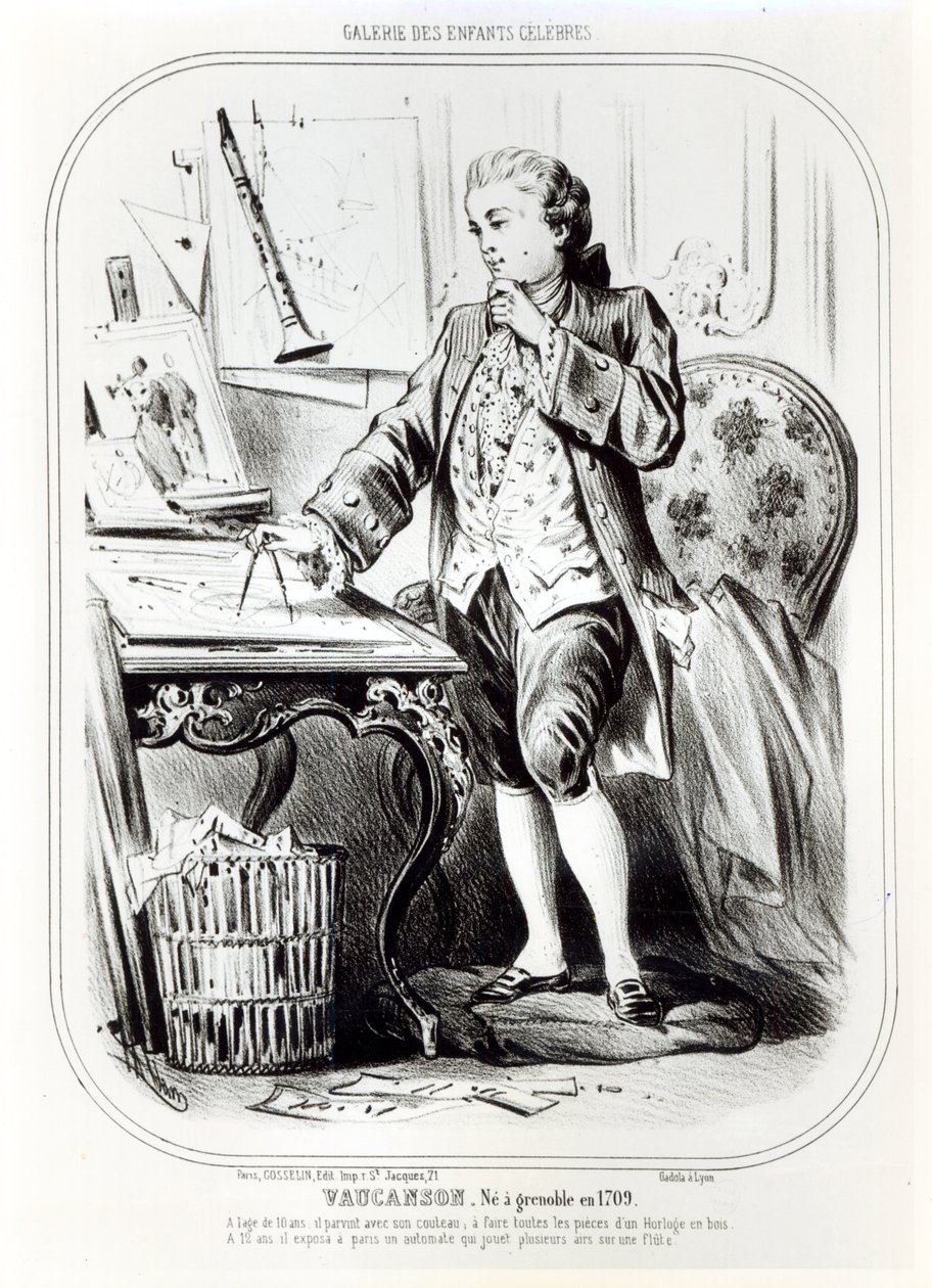 Jacques de Vaucanson som barn, illustration från Galerie des Enfants Celebres, ca 1850 av French School