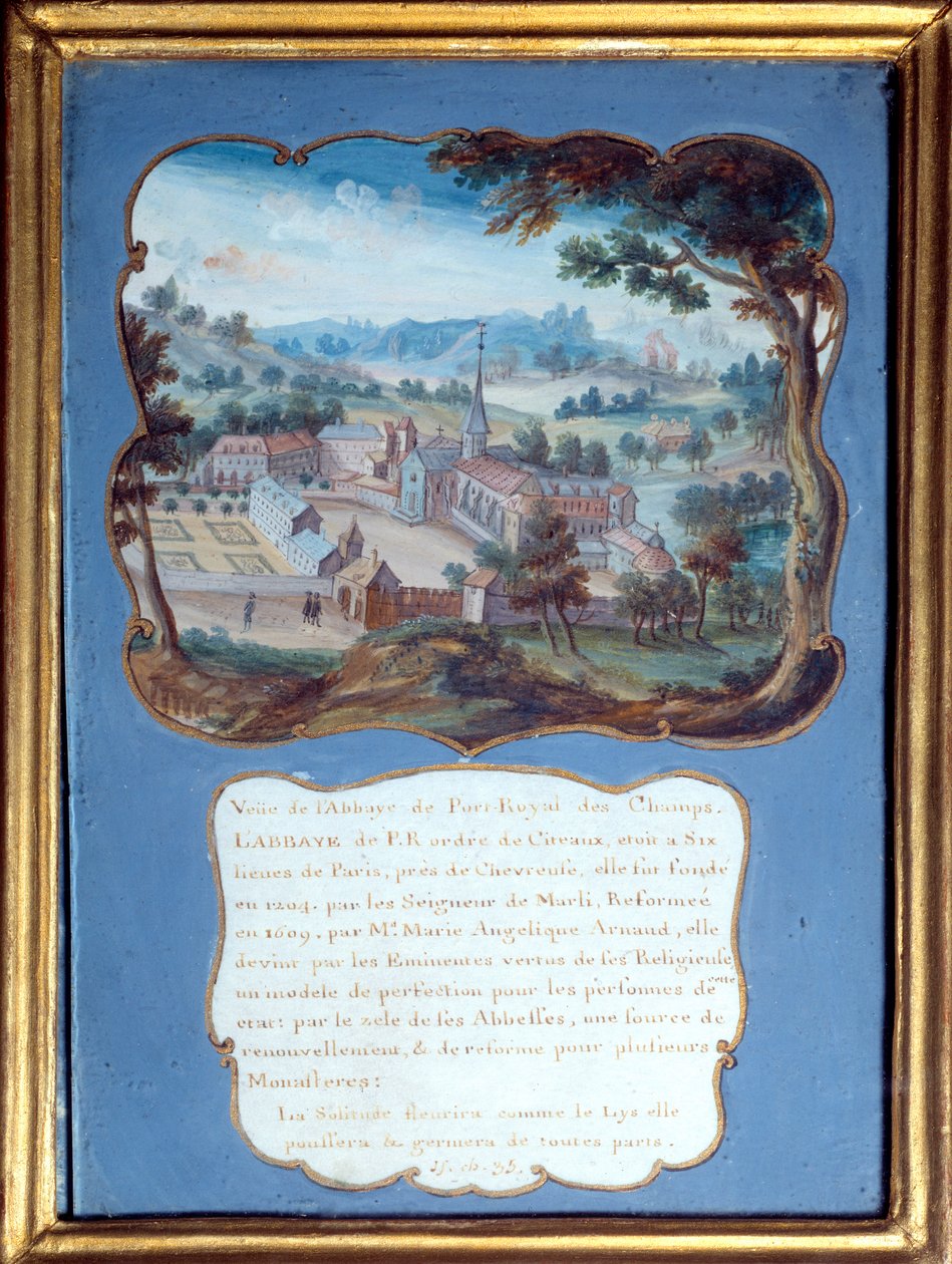 Jansenism "" Perspektivvy av klostret Port royal des champs"". Utsikt över klostret Port-Royal-des-Champs). Anonym gouache från 1700-talet. Port Royal, Musee Des Granges. av French School