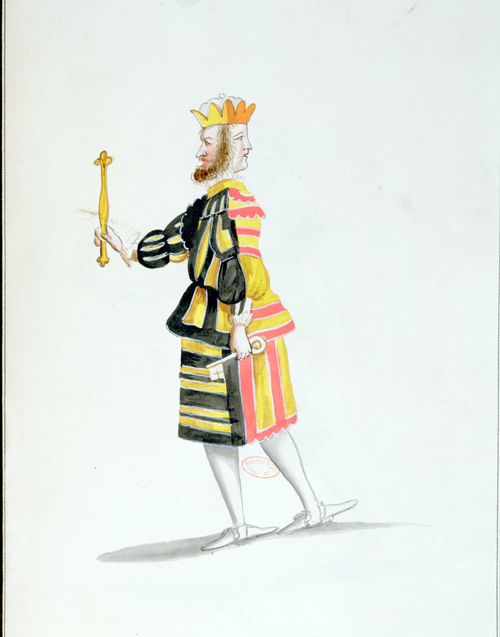 Janusdräkt för Ballet de la Nuit av Jean-Baptiste Lully (1632-87) dansad av Ludvig XIV, 23 februari 1653 (wc på papper) av French School