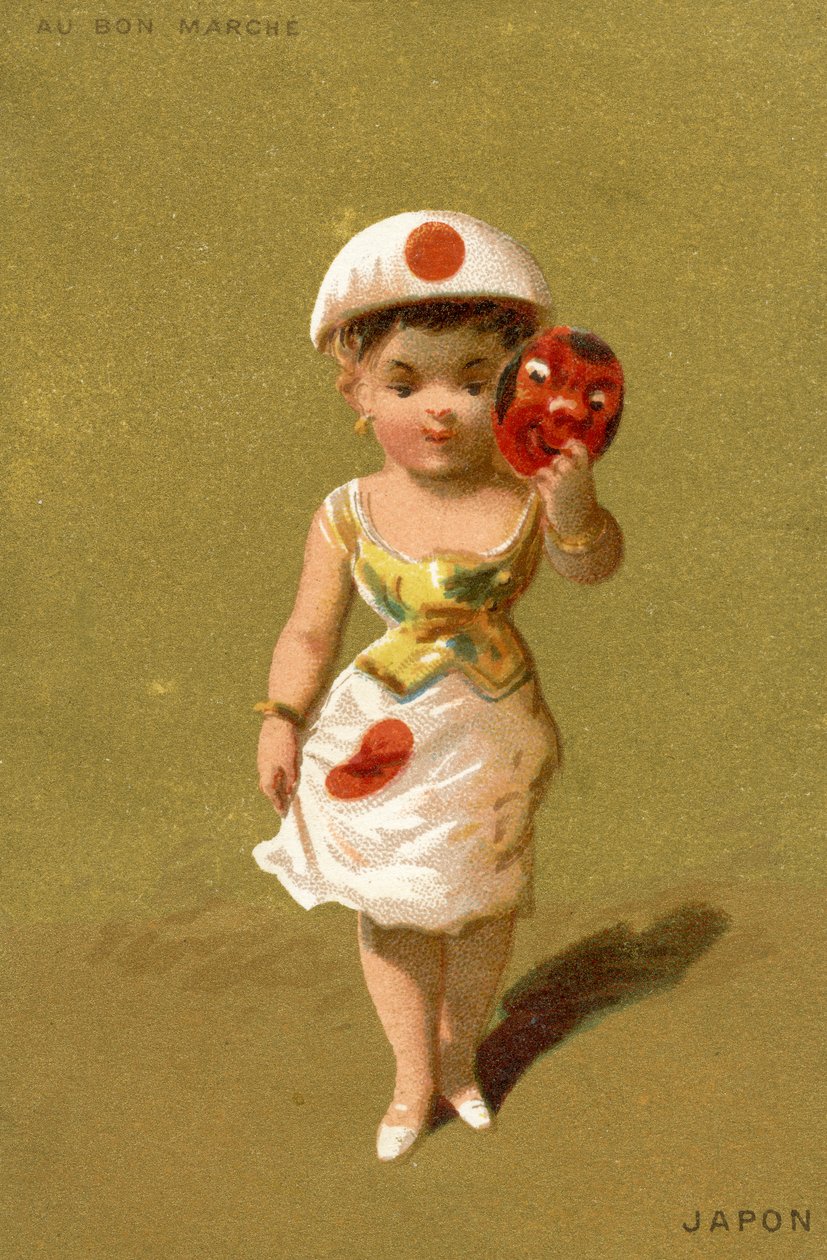 Japansk flicka, från en serie illustrationer av barn från olika länder, producerade som reklamkort för Bon Marché-varuhuset i Paris, ca 1890 av French School