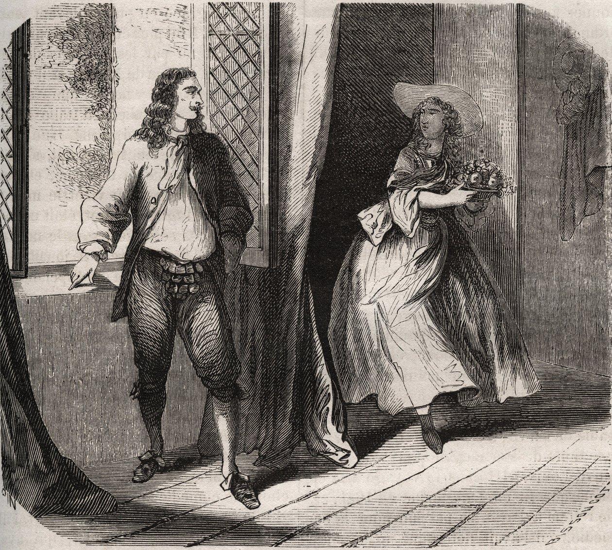 Jean Baptiste (Jean-Baptiste) Poquelin, dit Moliere (1622-1673) friade till komikern Mademoiselle de Brie (Catherine Leclerc du Rose av French School