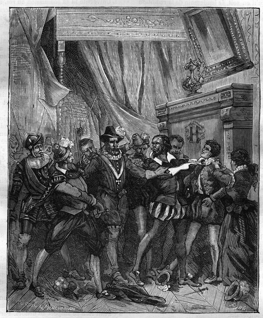 Jean Chastel (Jean Chatel) (1575-1594) efter försöket att mörda kung Henrik IV av Frankrike den 27 december 1594. Gravyr från 1800-talet. av French School
