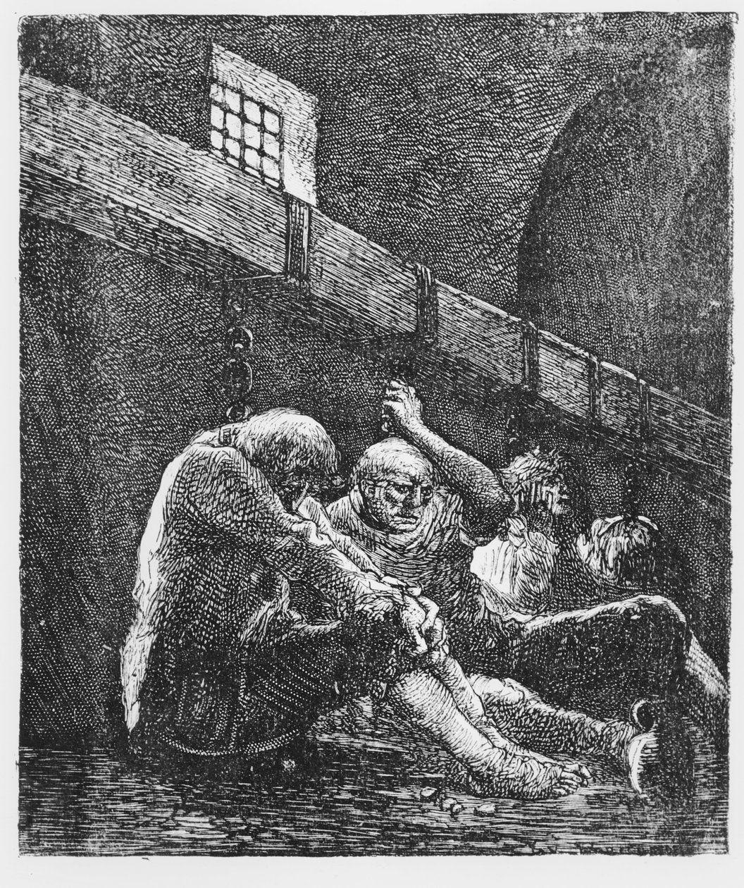 Jean Valjean i fängelset, Illustration från Les Miserables, av Victor Hugo, 1865 av French School