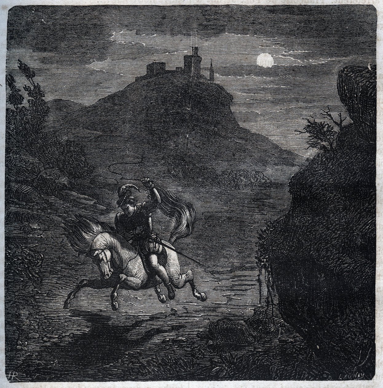 Jean de Laval Comte de Chateaubriant (Laval-Chateaubriant) (1486-1543) flydde till England efter att ha mördat sin fru Francoise de Foix, grevinnan av Chateaubriant (ca 1495-1537). Gravyr från 1871 i "Histoire Des Cocus Celebres"" av Henry de Kock (1819) av French School