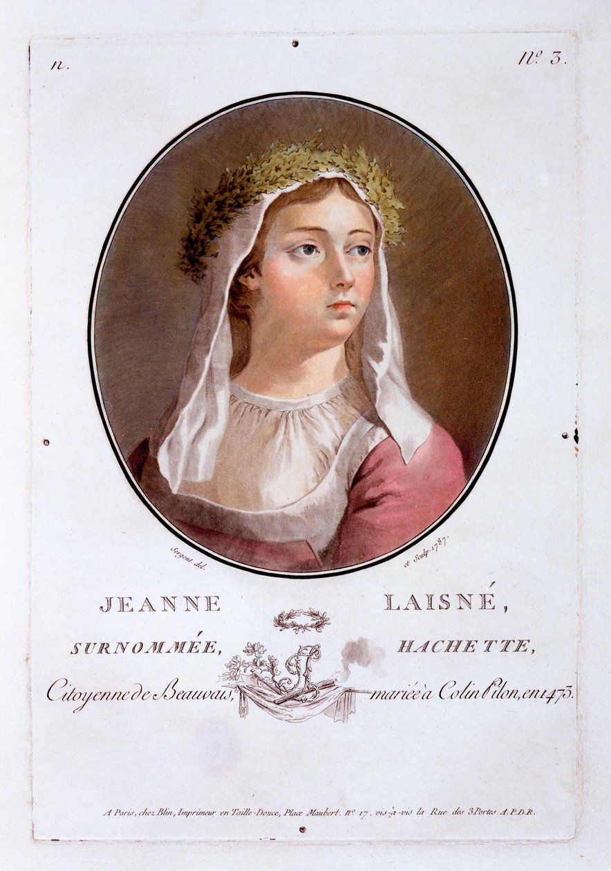 Jeanne Laisne, från Portraits of Great Men, Illustrious Women, and Memorable Subjects of France, publicerad 1787-92 av French School