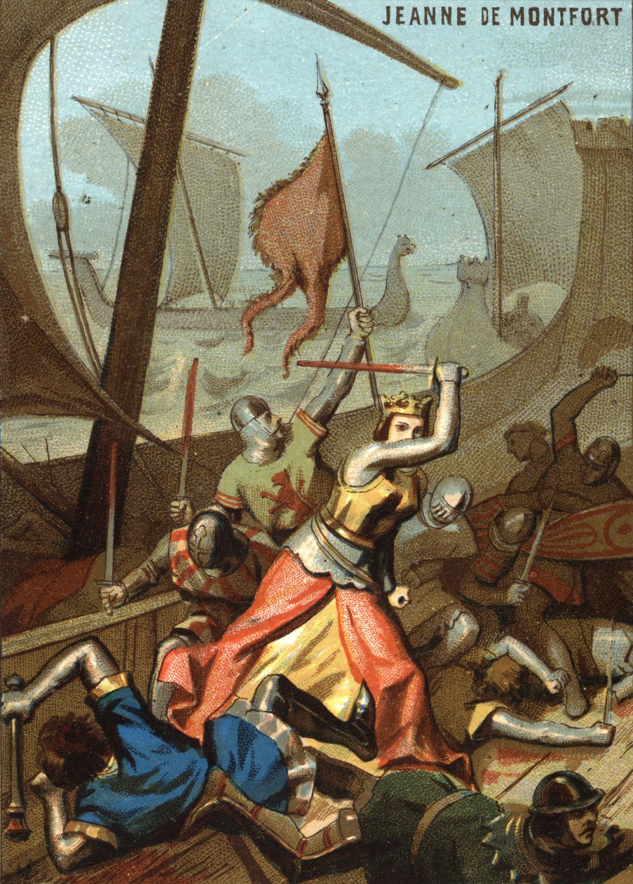 Jeanne de Montfort och La Bretagne (1342): Jeanne de Montfort stödde ett sjöslag nära Guernsey. Chromolithography of the Series "" Patriotic Education through Image"". av French School