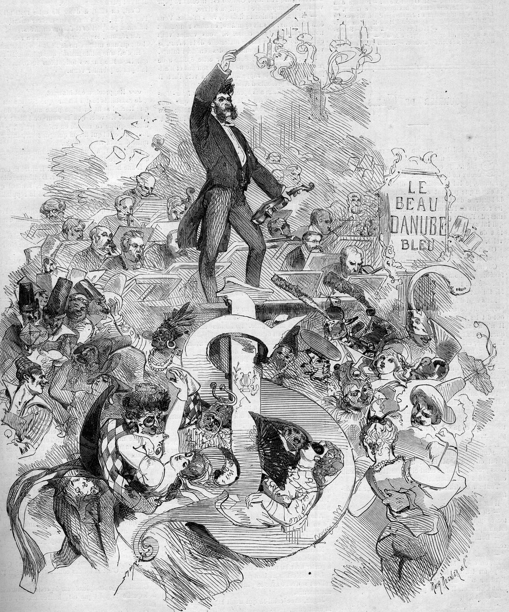 Johann Strauss den unge (1825-1899), i fiol, under en maskbal som ges på Parisoperan av French School