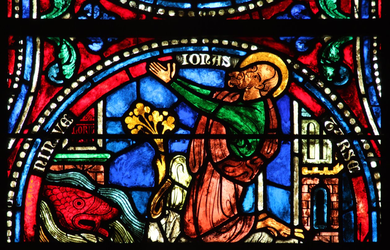 Jonas går in i staden Tarsus och Nineve (w37)(modern panel) av French School