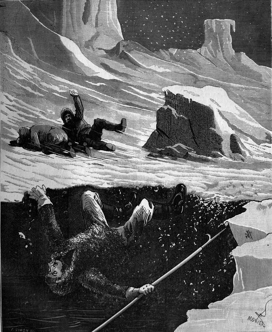 Joseph Rene Bellot (1826-1853), fransk sjöman i den kanadensiska arktiska skärgården dog 1853. "Populär historia av vetenskap, uppfinningar och upptäckter från de första århundradena till våra dagar" av Bitard Adolphe 1880. av French School