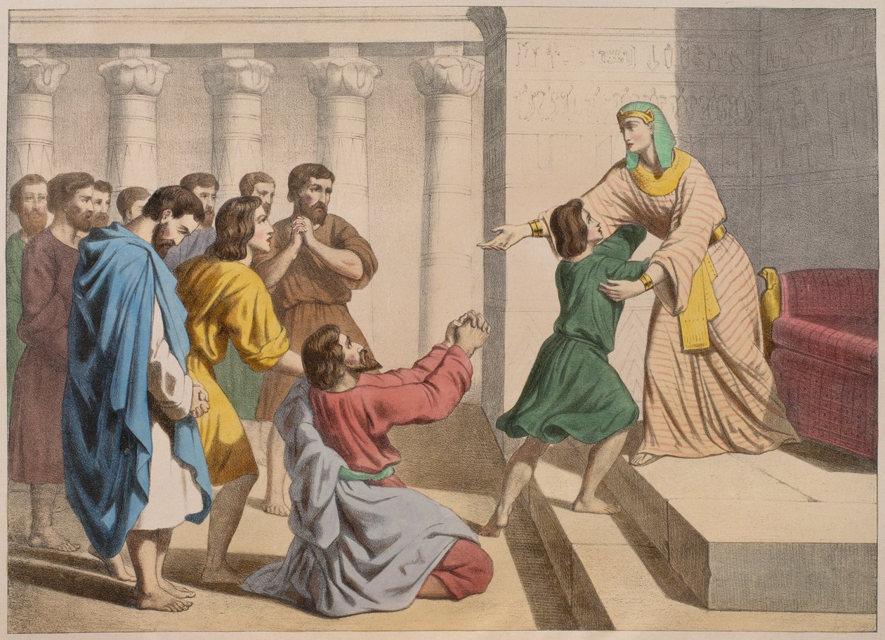 Joseph låter sig kännas igen av sina bröder, illustration från en katekes LHistoire Sainte, utgiven av Charles Delagrave, Paris, sent 1800-tal av French School