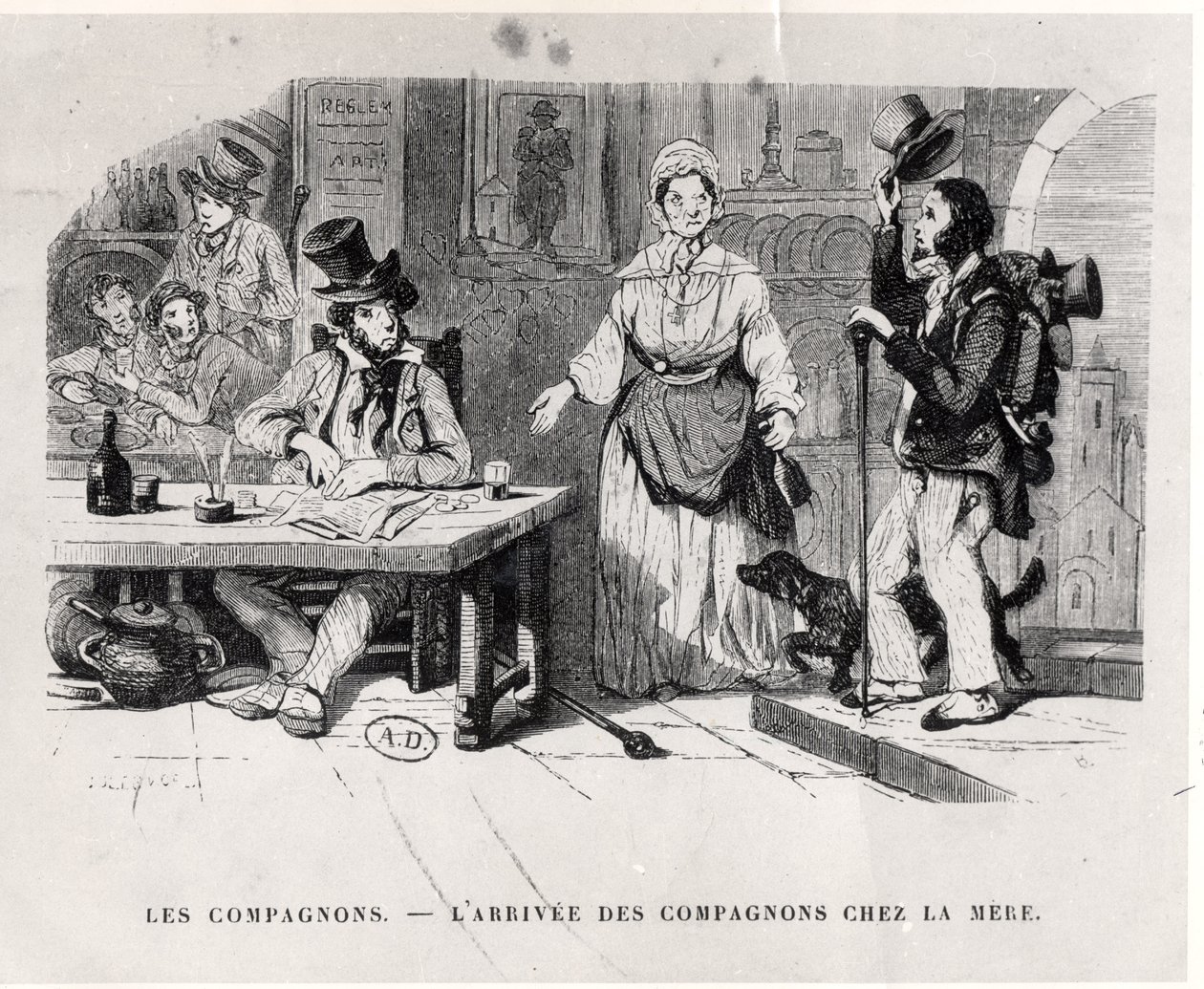 Reseman som anländer till ett pensionat, ca. 1850 av French School