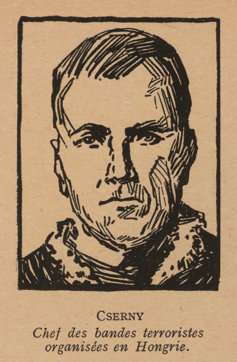 Jozsef Cserny, ungersk kommunistisk revolutionär och ledare för Lenin Boys som verkställde den röda terrorn under den ungerska sovjetrepubliken 1919 (litografi) av French School