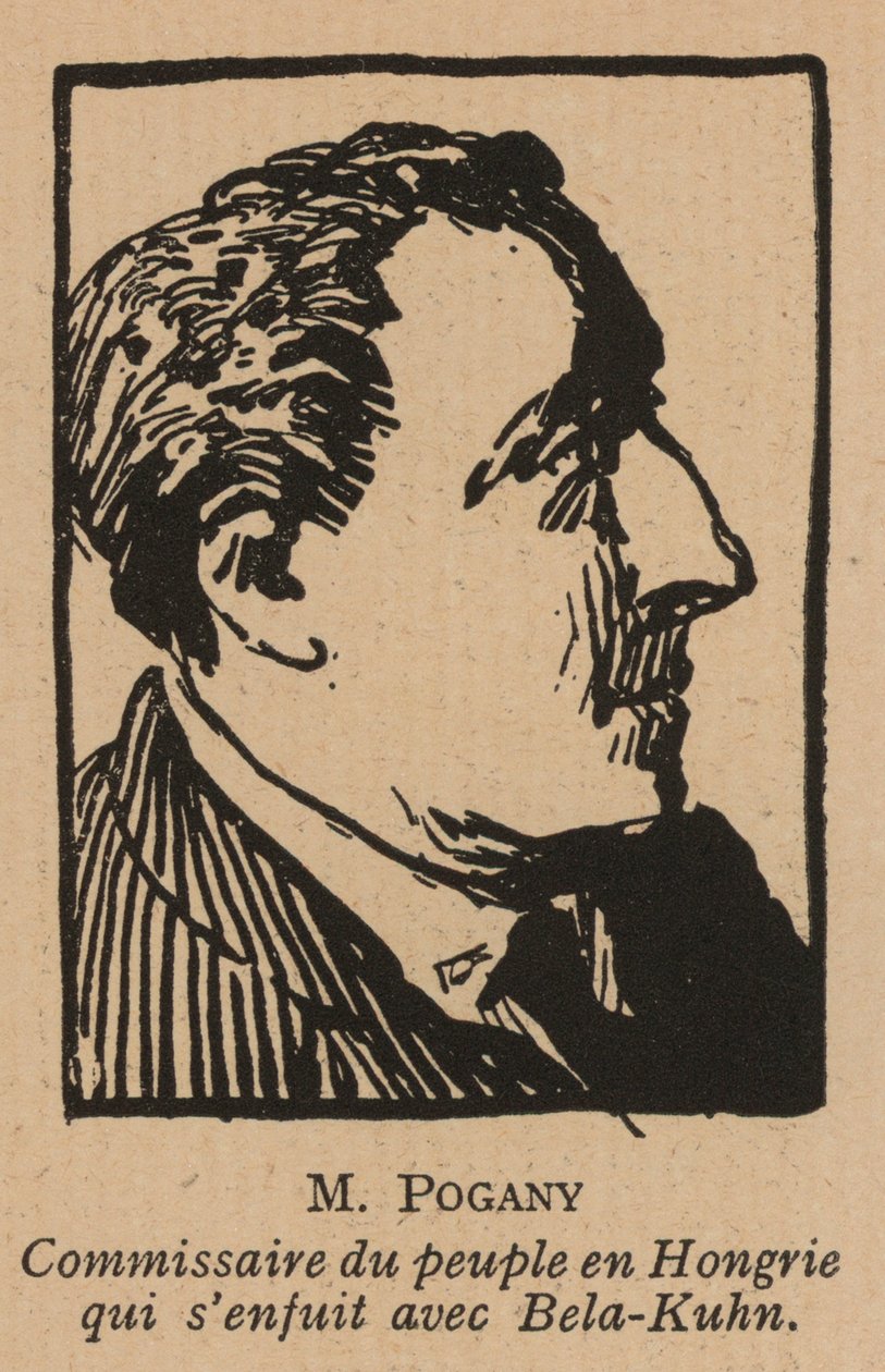 Jozsef Pogany, ungersk kommunistisk revolutionär politiker, medlem av ungerska sovjetrepublikens regering 1919 (litografi) av French School