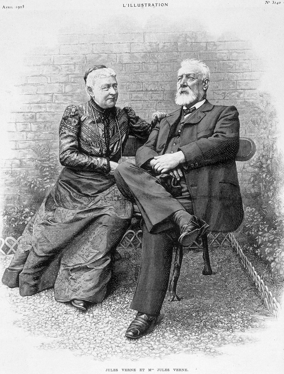 Jules Verne och hans fru - gravyr av French School