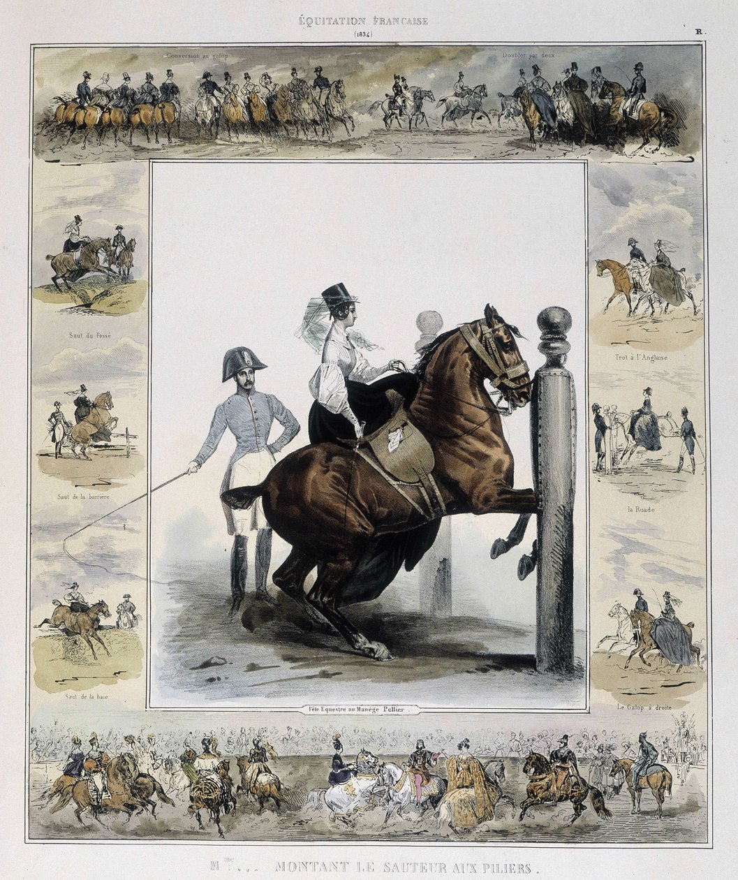 Hoppning i "Pittoresk historia om forntida och modern ridning" av Charles Aubry av French School