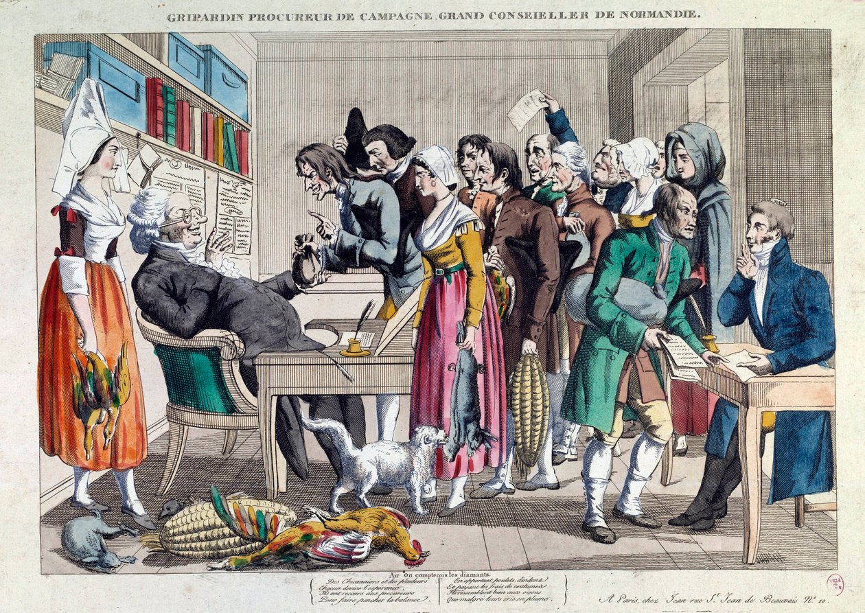 Rättvisa: "Gripardin, kampanjadvokat, stor rådman i Normandie" Litografi från 1700-talet. Paris, Musée Carnavalet av French School