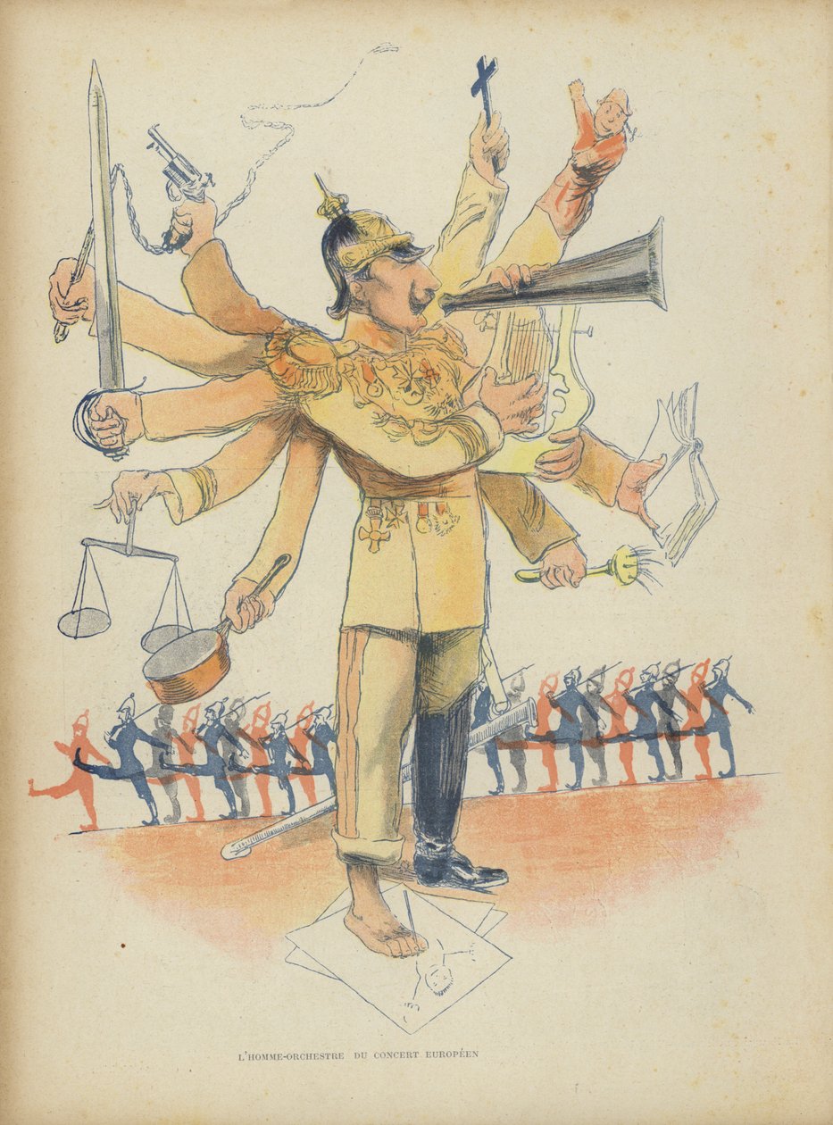 Kejsar Wilhelm II, illustration för Le Rire (färglitografi) av French School