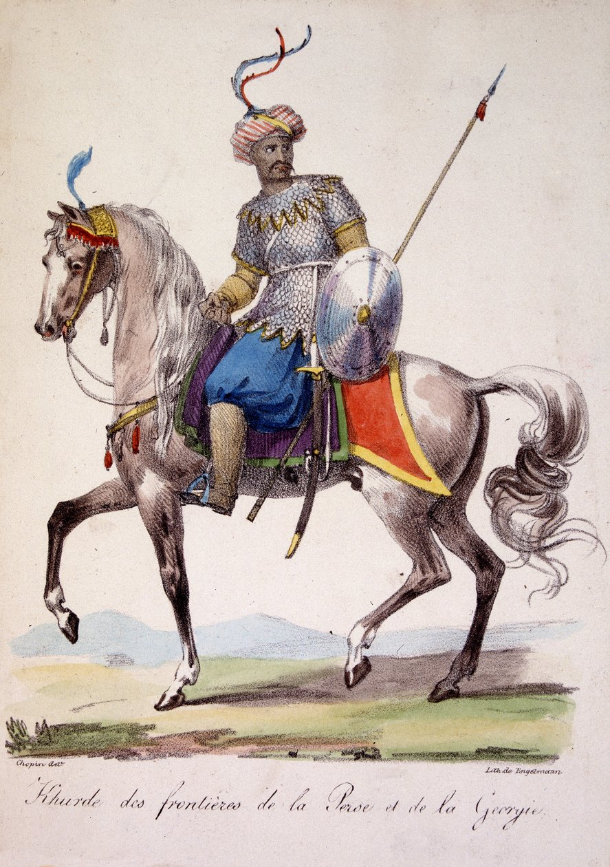 Khurde krigare vid gränserna mellan Persien och Georgien, deb 1800-talet av French School