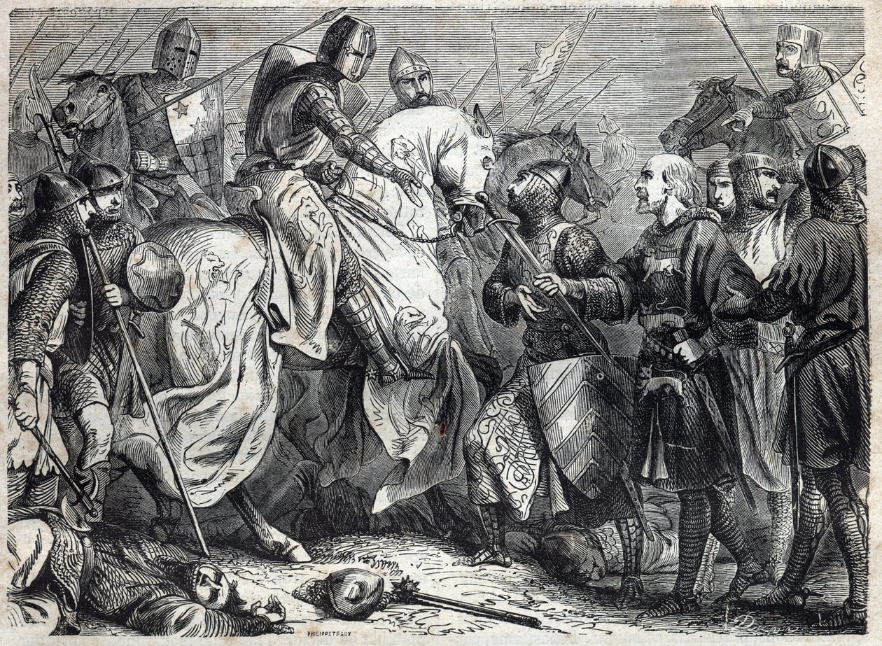 Kung Alfonso V den Storsint (v. 1396-1458), kung av Aragon, erövrar kungariket Neapel. Gravyr i "" Påvarnas historia (...) Drottningkungens och kejsarnas brott genom århundradena" av Maurice Lachatre av French School