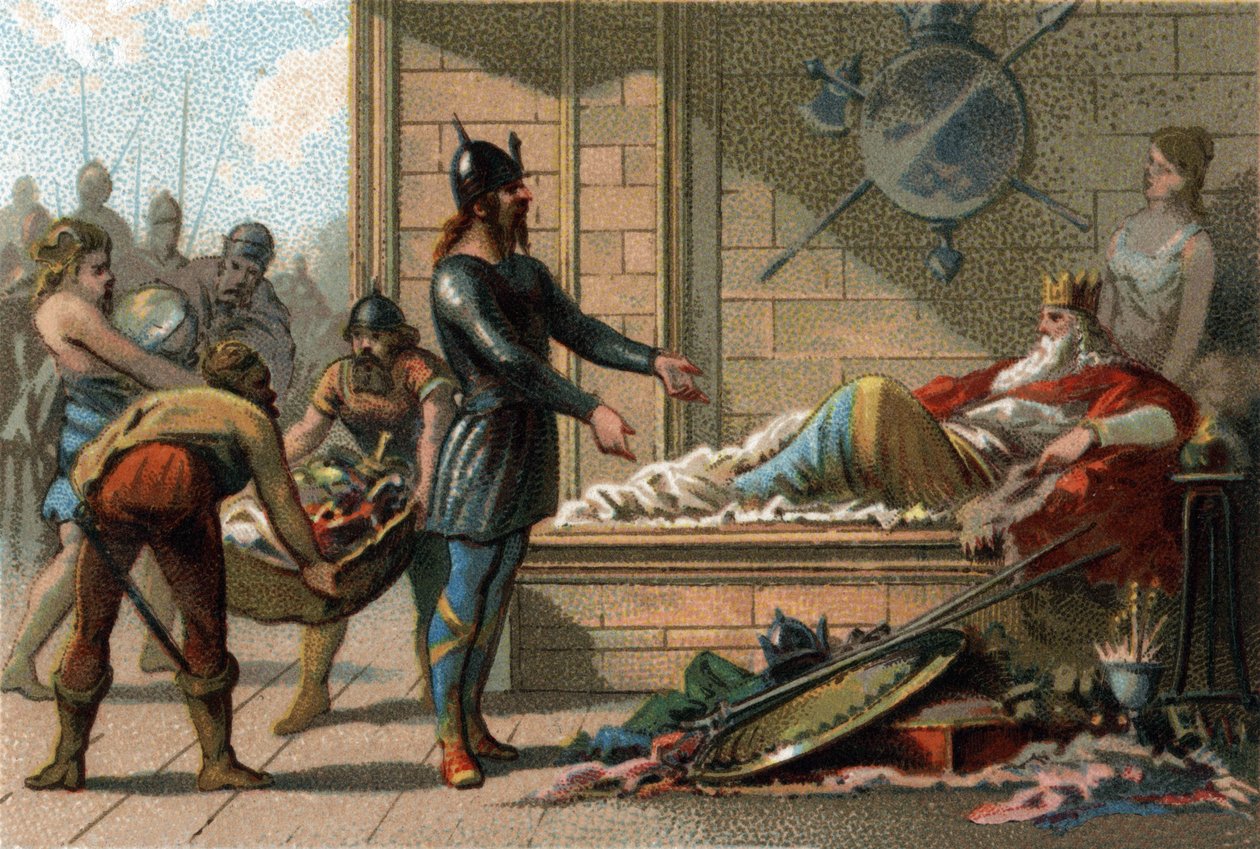 Kung Clovis III kallade Le Feneant, kung av Frankrike från 691 till 695. Kromolitografi omkring 1890. av French School