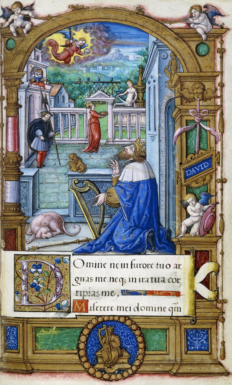 Kung David med en harpa, från en timbok gjord för Francois I, ca 1532-1540 av French School