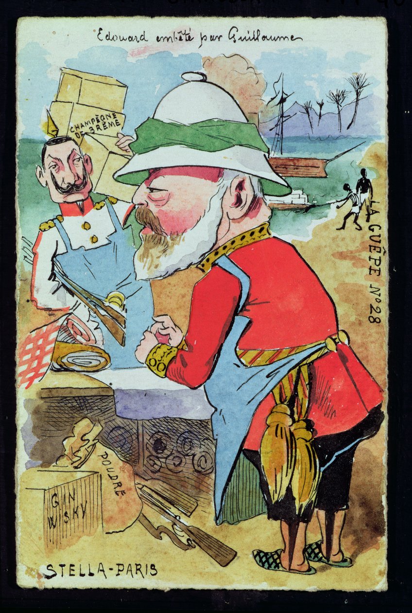 Kung Edward VII (1841-1910) Tröttad av Kaiser Wilhelm II (1859-1941) från Les Guepes, ca 1890 (penna & bläck och wc på papper) av French School
