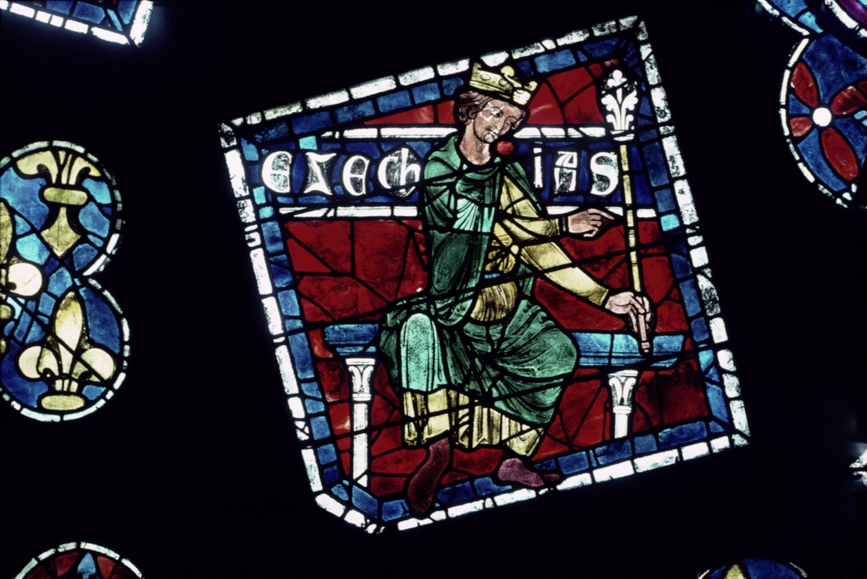 Kung Hiskia, detalj från norrrosfönstret, ca 1223 av French School