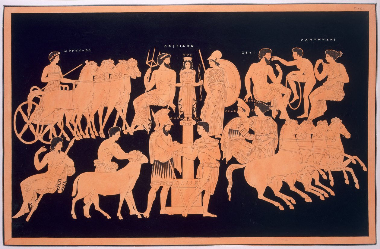 Kung Oenomaus, Hippodamia och olympiska gudar, publicerad 1808-10 av French School