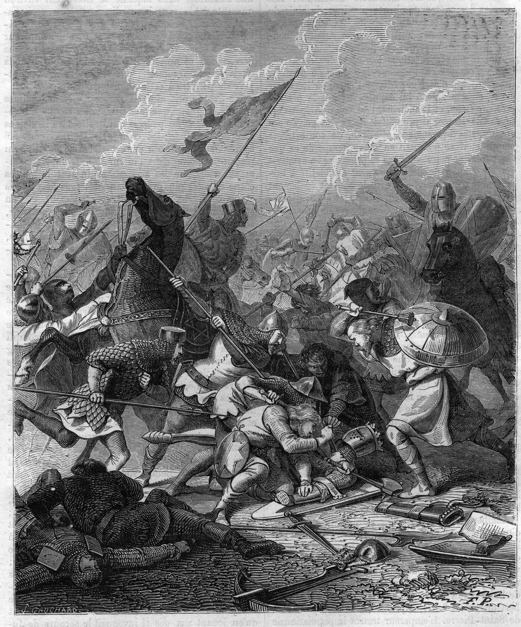 Kung Othon I av Germanien, sa den store (912-973) överraskad av rebellerna i Rom. Gravyr i "Histoire des Papes-Rois-Queen and Empereurs a travers les centuries"" av Maurice Lachatre av French School