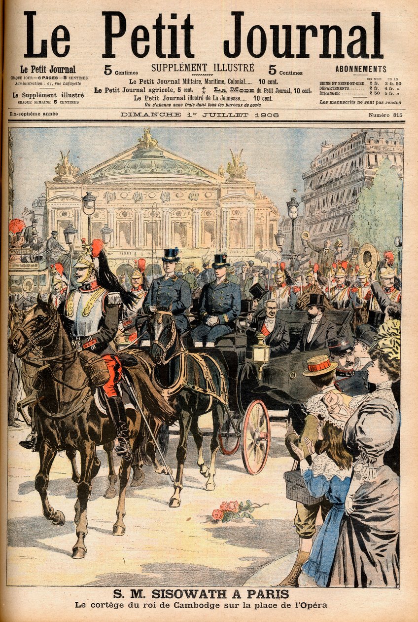Kung Preah Bat Sisowath av Kambodja på besök i Paris. Den kungliga processionen på Place de l